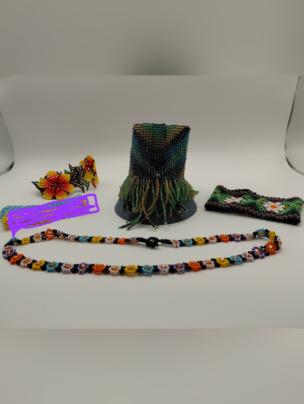 Handmade Multicolor Seed Bead Jewelry 1Necklace and 3Bracelets